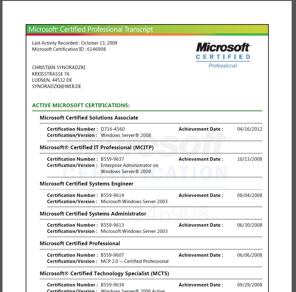 Microsoft Zertifikate