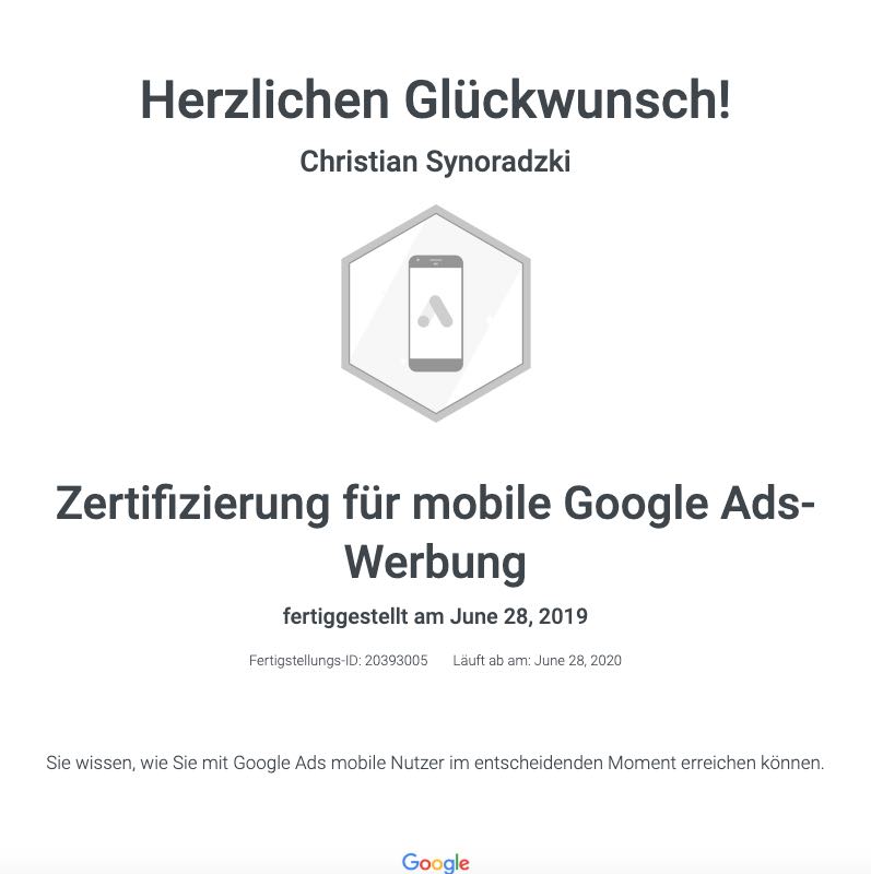 Zertifizierung mobile Google Ads Werbung